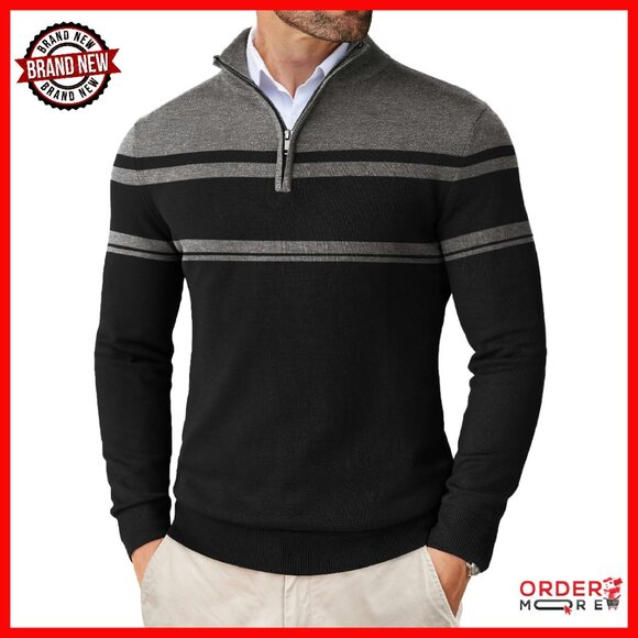 Men's Slim Fit Quarter Zip Pullover Lightweight Mock Neck Sweater